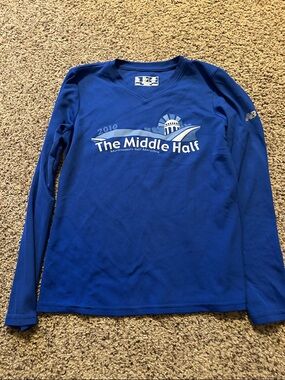 New Balance Royal Blue Long Sleeve 'The Middle Half' Performance Tee